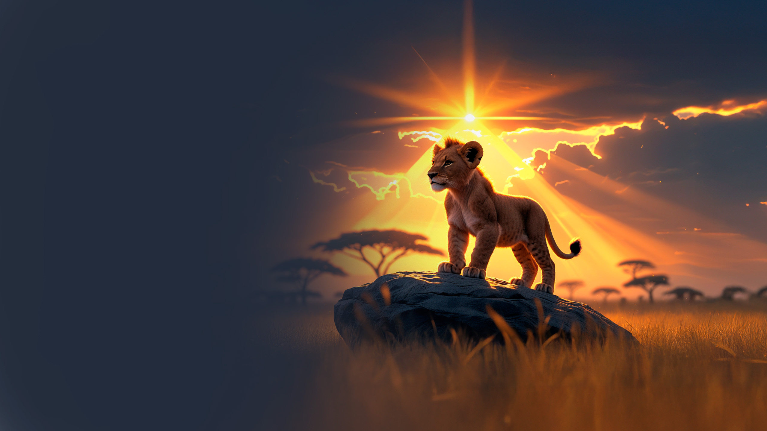 Ilustración de un león al atardecer